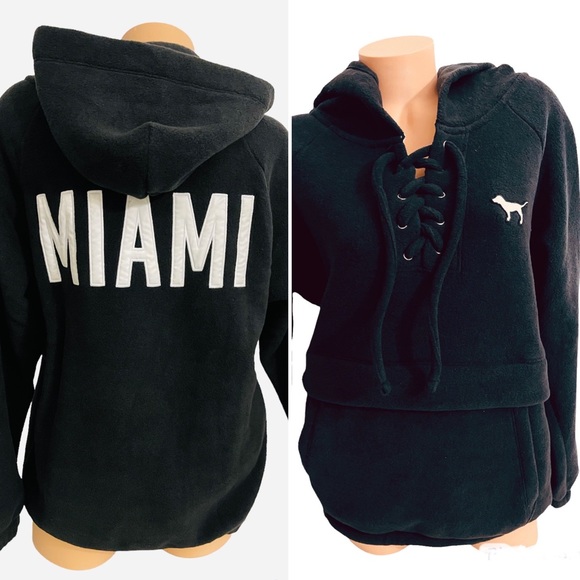 Hoodie Outerwear Polar Sweater Victoria Secret PINK Black Miami Logo - Picture 1 of 7